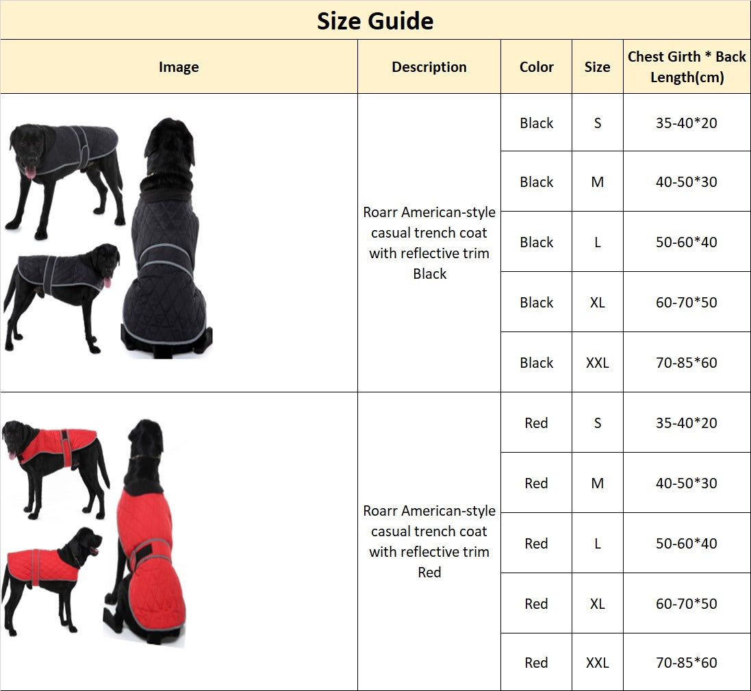 Roarr American-style casual trench coat with reflective trim