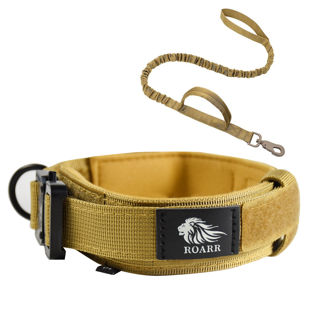 Roarr Heavy Duty Dog Collar and Leash Set – Durable Nylon Collar with Control Handle, Anti-Pull Retractable Leash, and Zinc Alloy Buckles for Medium to Large Dogs