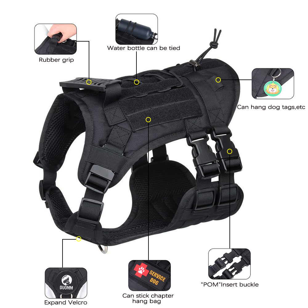 Roarr Heavy Duty Tactical Vest Harness for Dogs, Double Buckles, Bottle Holder On Top.