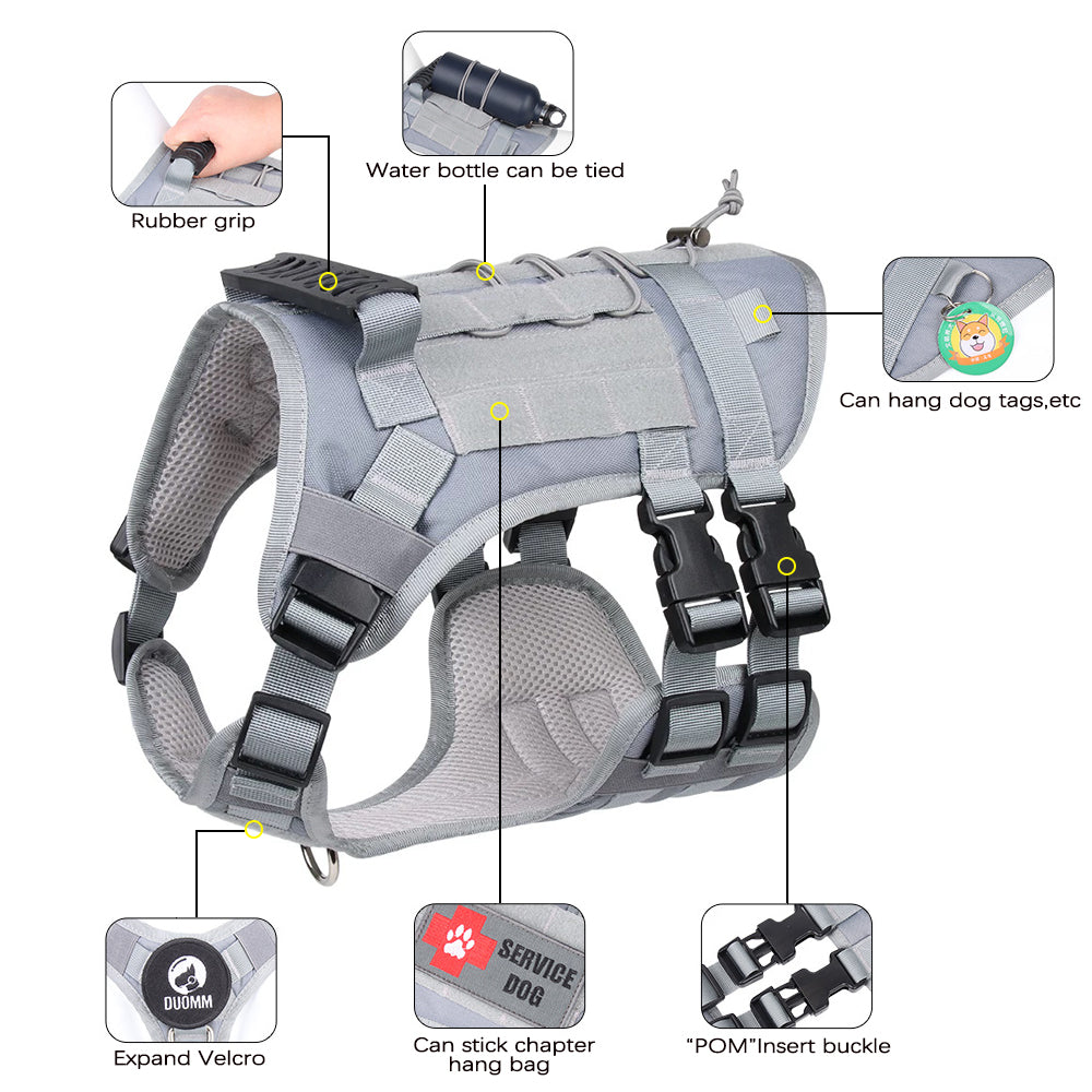 Roarr Heavy Duty Tactical Vest Harness for Dogs, Double Buckles, Bottle Holder On Top.