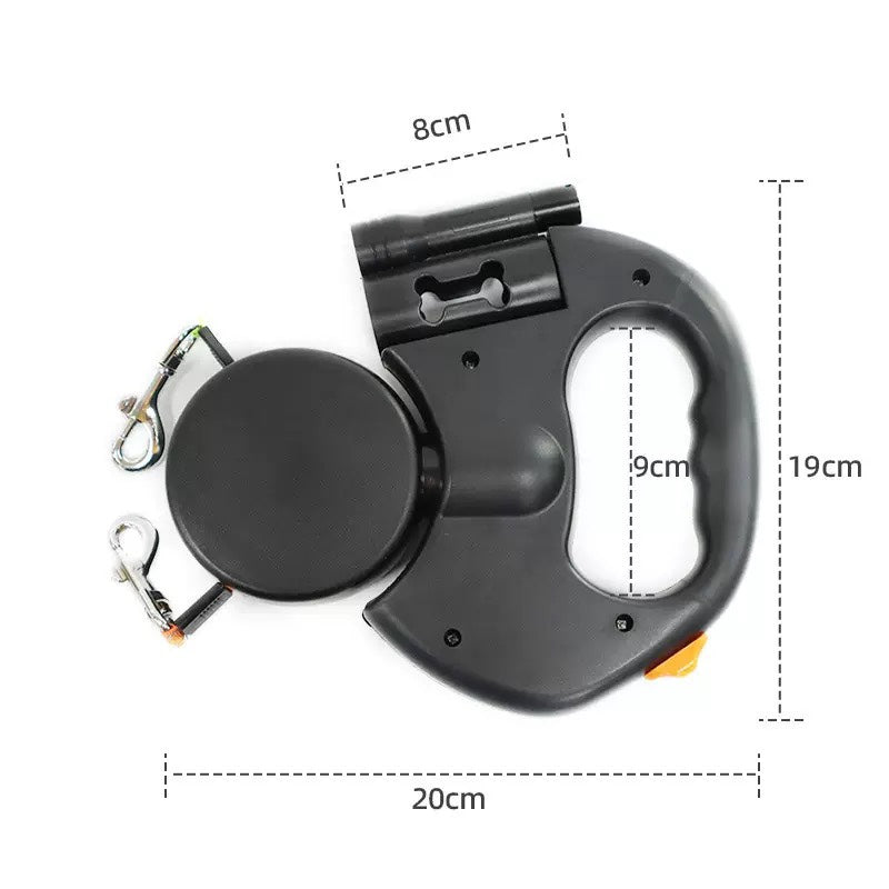 Roarr Automatic Retractable Dual Dog Leash, Anti Tangle, LED, Waste Bag Holder, Nylon 3 Meter Leash