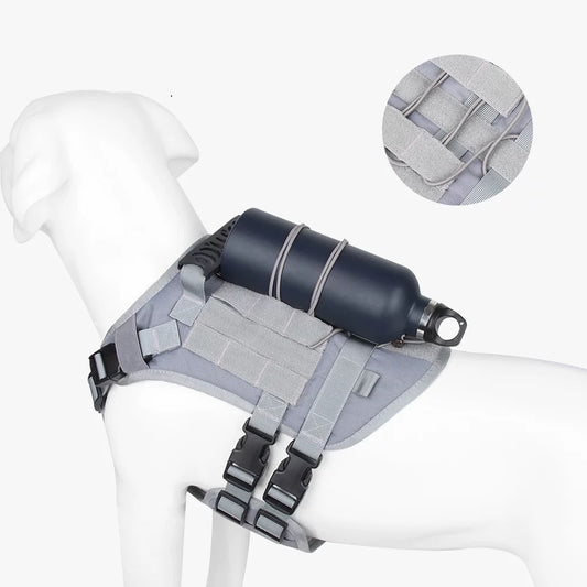 Roarr Heavy Duty Tactical Vest Harness for Dogs, Double Buckles, Bottle Holder On Top.