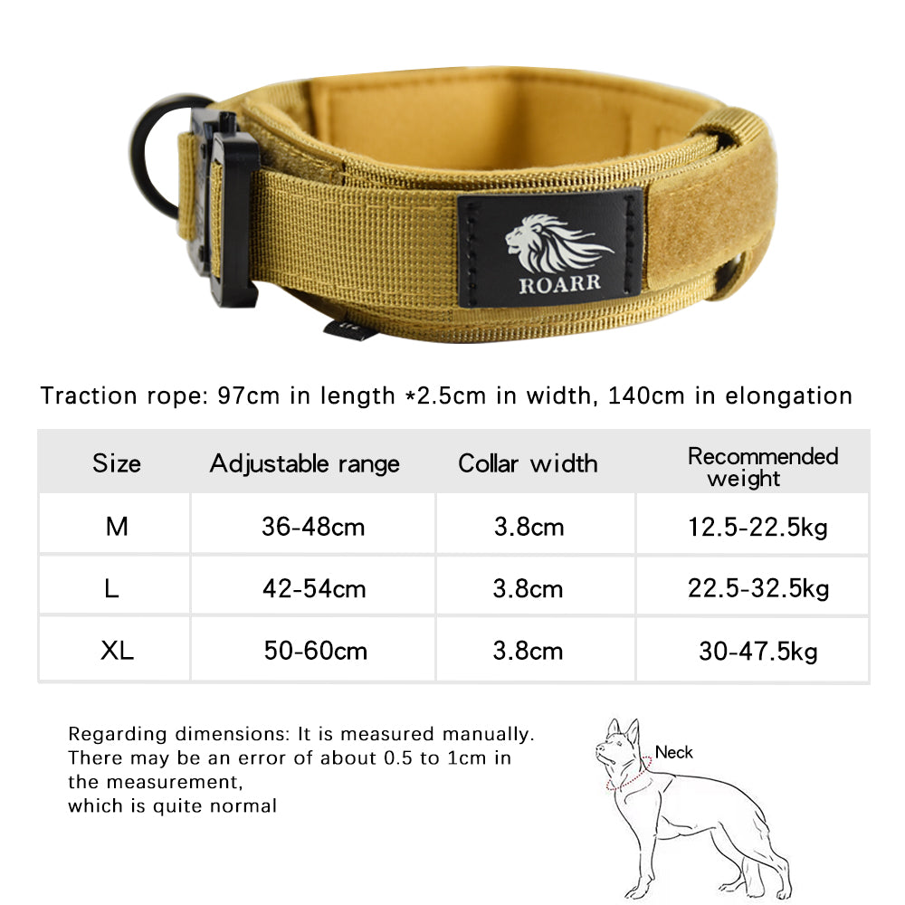 Roarr Heavy Duty Dog Collar and Leash Set – Durable Nylon Collar with Control Handle, Anti-Pull Retractable Leash, and Zinc Alloy Buckles for Medium to Large Dogs