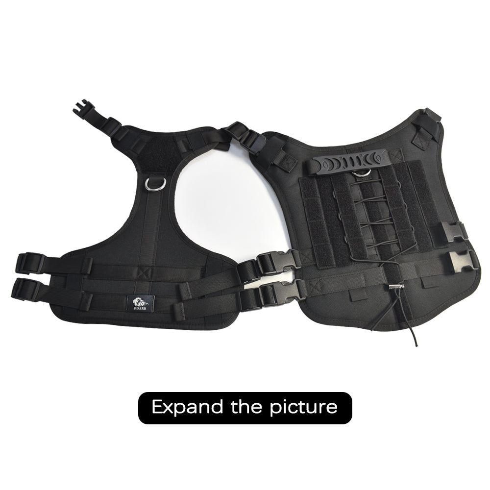 Roarr Heavy Duty Tactical Vest Harness for Dogs, Double Buckles, Bottle Holder On Top.