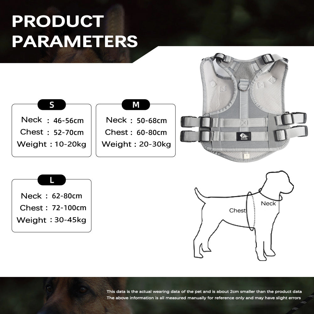 Roarr Heavy Duty Tactical Vest Harness for Dogs, Double Buckles, Bottle Holder On Top.