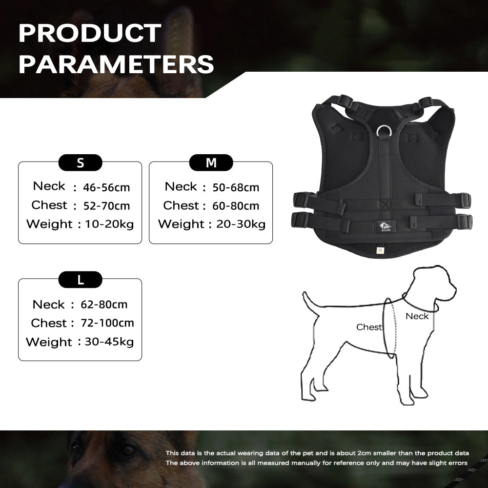 Roarr Heavy Duty Tactical Vest Harness for Dogs, Double Buckles, Bottle Holder On Top.