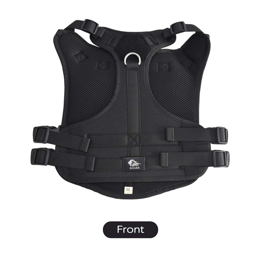 Roarr Heavy Duty Tactical Vest Harness for Dogs, Double Buckles, Bottle Holder On Top.