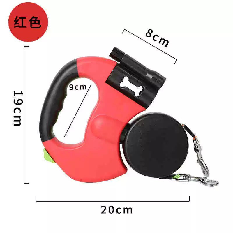 Roarr Automatic Retractable Dual Dog Leash, Anti Tangle, LED, Waste Bag Holder, Nylon 3 Meter Leash